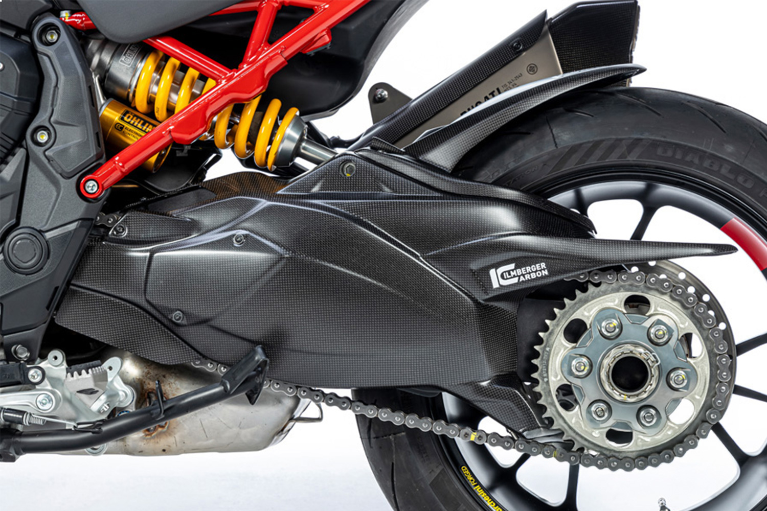 Coperture forcellone Ilmberger in carbonio opaco con paracatena MTS /PP/RS