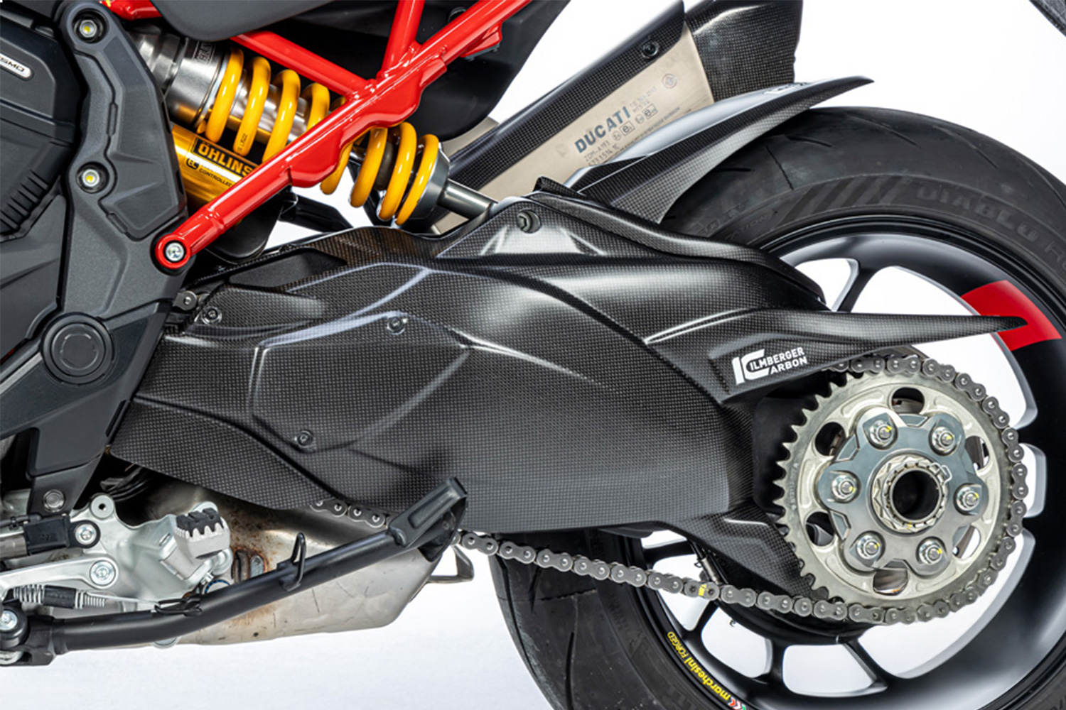 Coperture forcellone Ilmberger in carbonio opaco con paracatena MTS /PP/RS