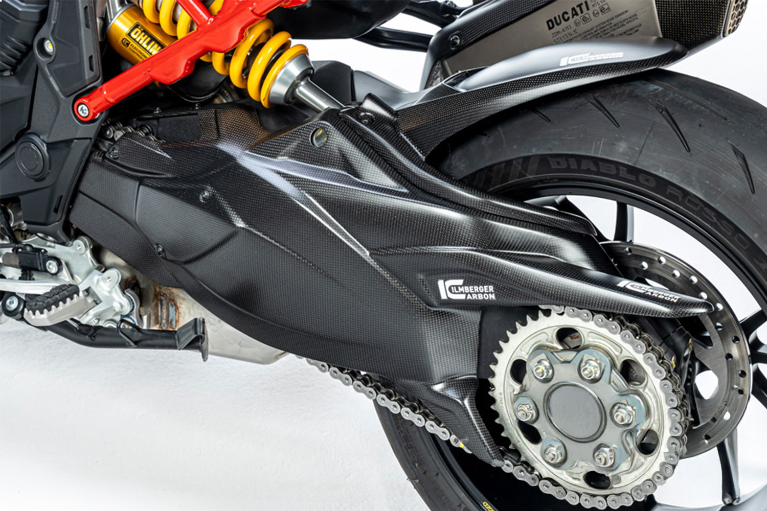 Coperture forcellone Ilmberger in carbonio opaco con paracatena MTS /PP/RS